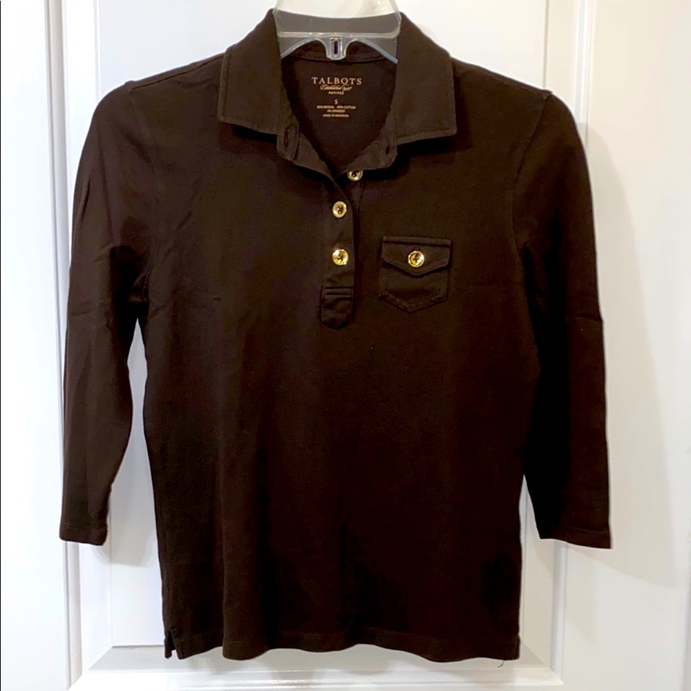 Talbots Brown Polo Shirt with 3/4 Sleeves